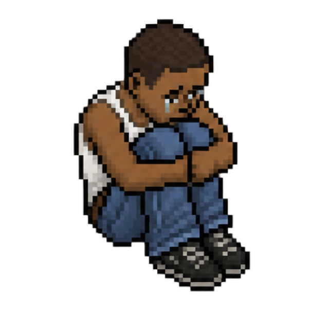 Carl Johnson curled up in a ball - Habbo style art.